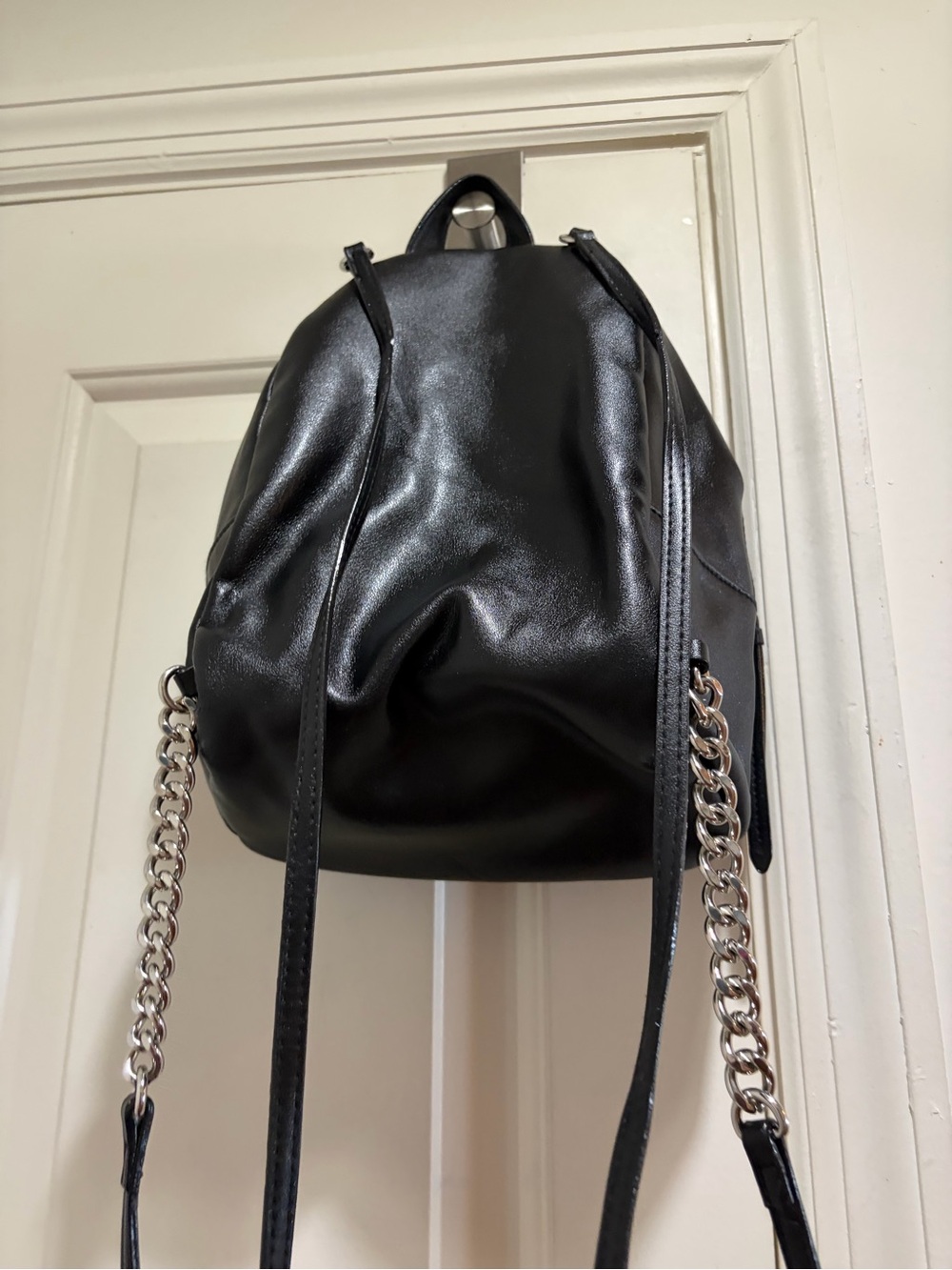 Victoria's Secret Black Mini Backpack with Silver Chain and Palm Accent - Picture 2 of 16